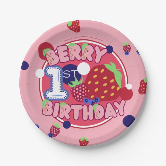 Assiettes En Carton Plaques Berry First Birday (Devant)