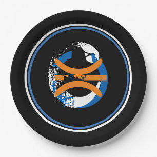 Assiettes En Carton Plaques Bleu/Blanc/Noir de basket-ball de 9 po