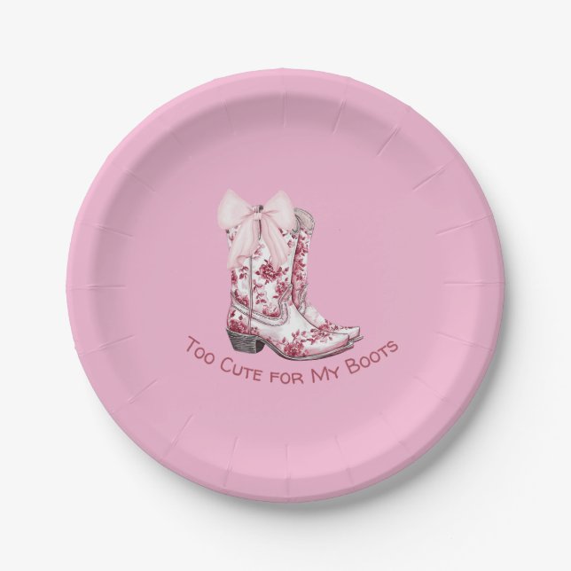 Assiettes En Carton Plaques Boot et Bows roses (Devant)