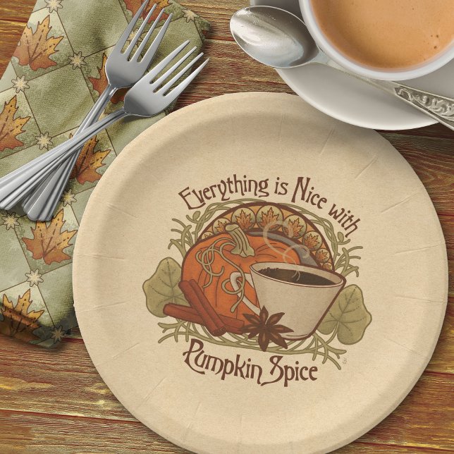 Assiettes En Carton Plaques citrouilles de café épice (Pumpkin Spice Coffee Party Plates-Shown with the Coordinating Cloth Napkins from the Collection.)