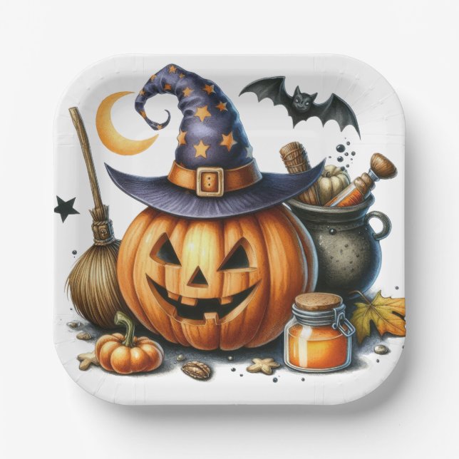ASSIETTES EN CARTON PLAQUES CITROUILLES HALLOWEEN (Recto)
