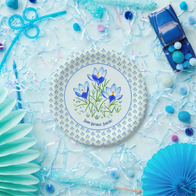 Assiettes En Carton Plaques d'anniversaire bleu clair Crocus (Fête)