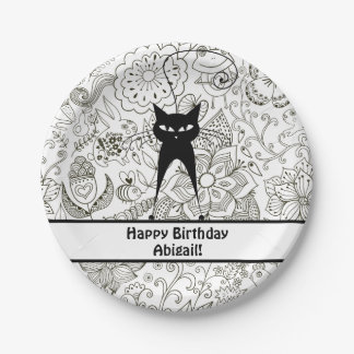 Assiettes En Carton Plaques d'anniversaire de chat noir et blanc perso