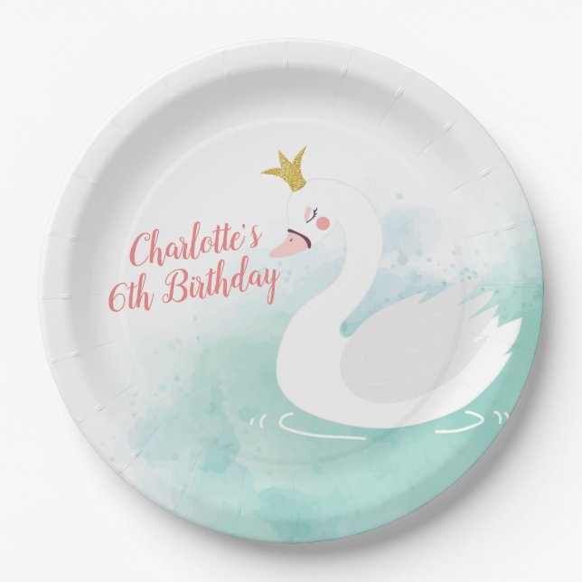 Assiettes En Carton Plaques d'anniversaire de la princesse de cygne, L (Devant)
