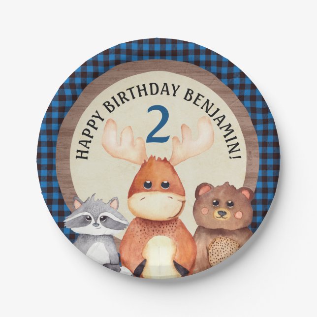 Assiettes En Carton Plaques d'anniversaire du bûcheron bleu (Devant)