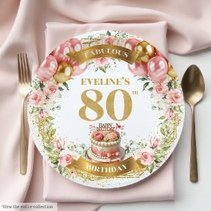 Assiettes En Carton Plaques d'anniversaire Gold 80e rose