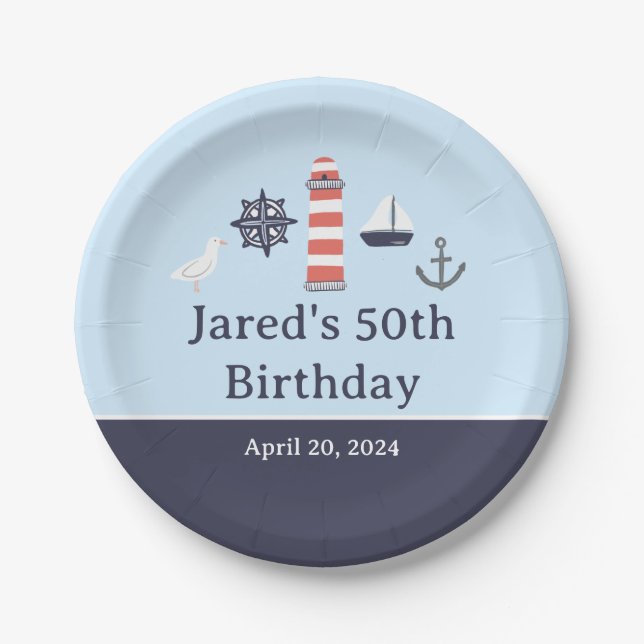 Assiettes En Carton Plaques d'anniversaire nautiques pour adultes ou e (Devant)