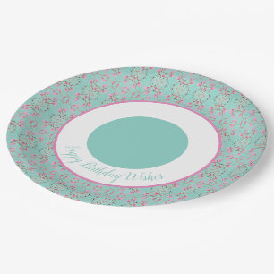 Assiettes En Carton Plaques d'anniversaire turquoise rose et blanc