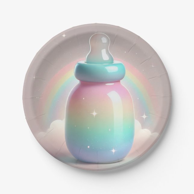 Assiettes En Carton Plaques de Baby shower arc-en-ciel (Devant)