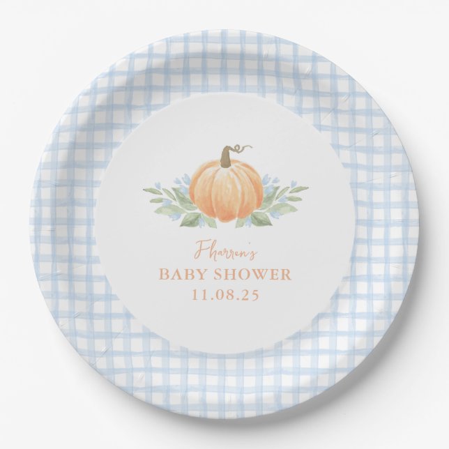 Assiettes En Carton Plaques de Baby shower d'automne | Citrouille (Devant)