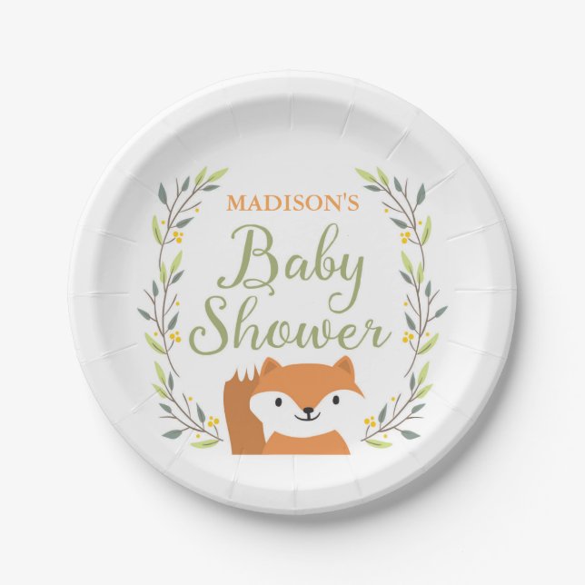 Assiettes En Carton Plaques de Baby shower de Fox de bois (Devant)