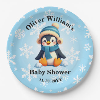 Assiettes En Carton Plaques de Baby shower de pingouin personnalisées