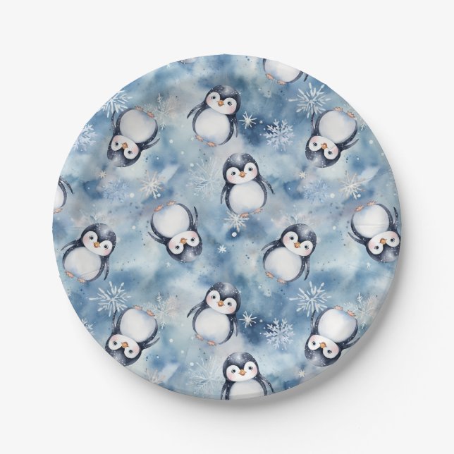 Assiettes En Carton Plaques de Baby shower Motif de pingouin (Devant)