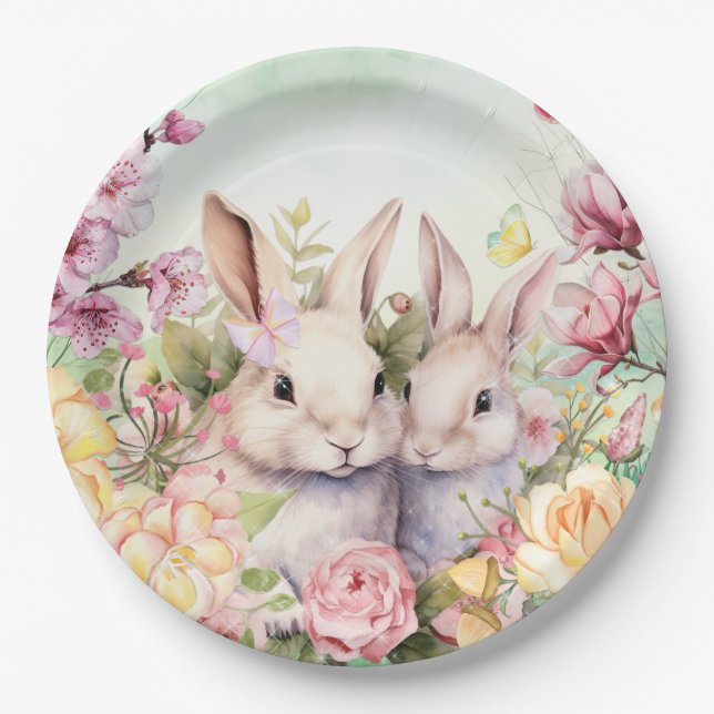 Assiettes En Carton Plaques de Bunny de printemps (Devant)