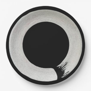 Assiettes En Carton Plaques de dîner aux symboles Enso noir et blanc