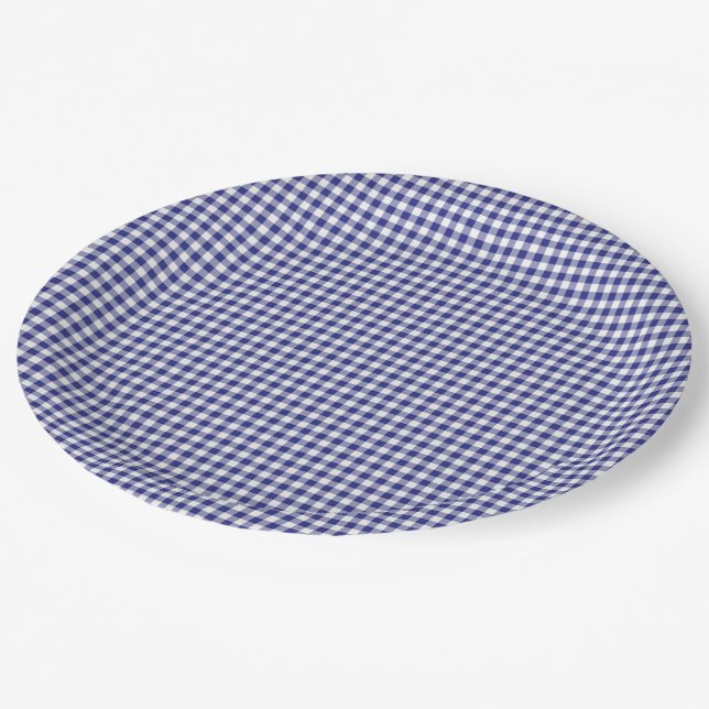Assiettes En Carton PLAQUES DE En vichy-PAPIER Bleu-Blanc (Angle)