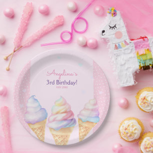 Assiettes En Carton Plaques de fête d'anniversaire avec crème glacée s