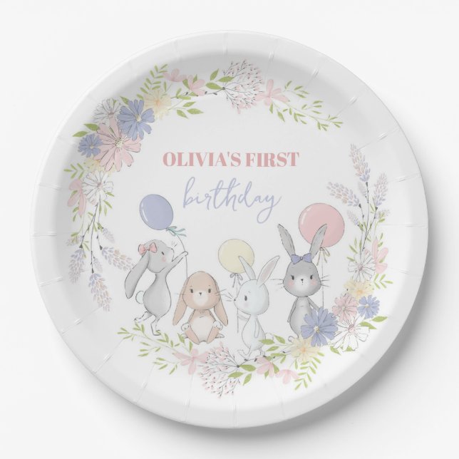 Assiettes En Carton Plaques de fête d'anniversaire de printemps Bunny (Devant)