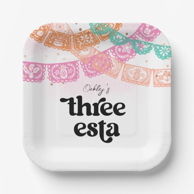 Assiettes En Carton Plaques de fête d'anniversaire de trois ans (Recto)