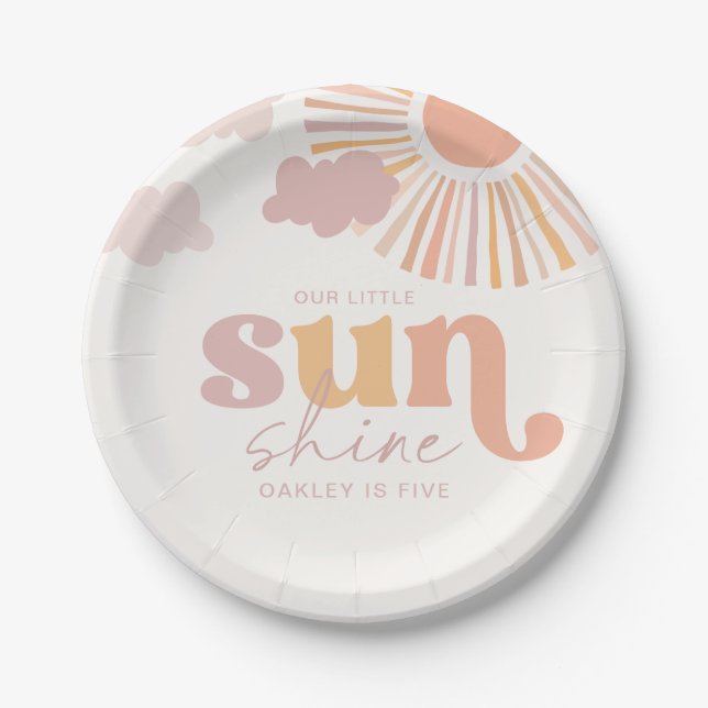 Assiettes En Carton Plaques de fête d'anniversaire du soleil rétro (Devant)