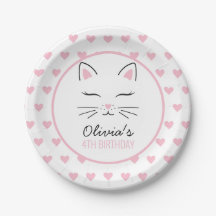 Plaques de fête d'anniversaire Kitten aux coeurs r