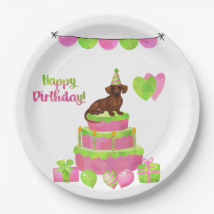 Assiettes En Carton Plaques de fête d'anniversaire rose et vert Dachs