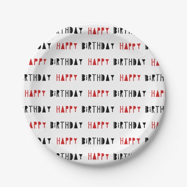 Assiettes En Carton Plaques de fête d'anniversaire rouges et noires (Devant)