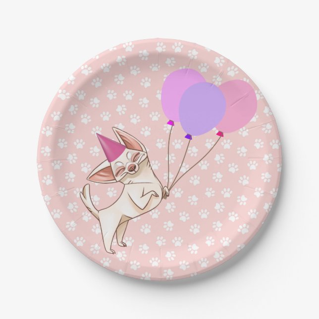 Assiettes En Carton Plaques de fête de Chihuahua rose personnalisées (Devant)
