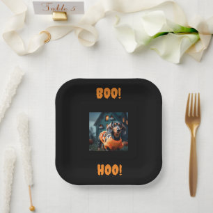 Assiettes En Carton Plaques de fête d'Halloween Dachshund noir
