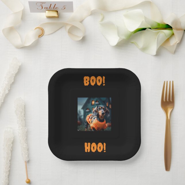 Assiettes En Carton Plaques de fête d'Halloween Dachshund noir (Mariage)