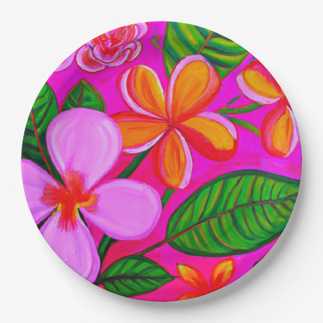 Assiettes En Carton Plaques de fête en papier tropicale (Devant)