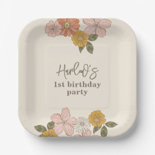Assiettes En Carton Plaques de fête florale rétro simple