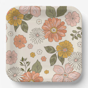 Assiettes En Carton Plaques de fête florale rétro simple