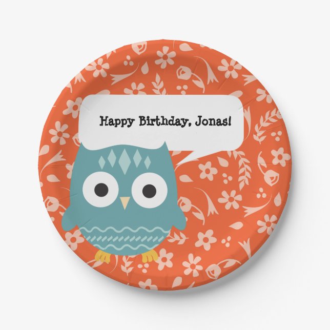 Assiettes En Carton Plaques de fête personnalisées Cute Blue Owl (Devant)