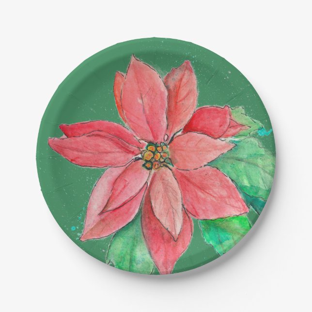 Assiettes En Carton Plaques de fête Poinsettia (Devant)