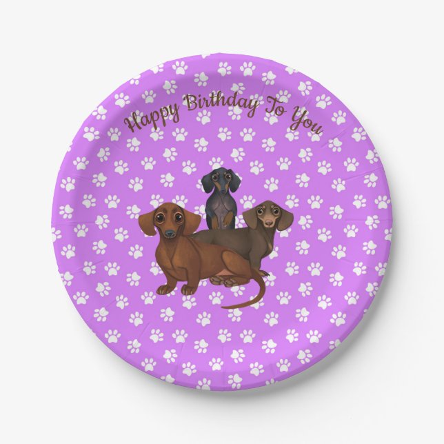 Assiettes En Carton Plaques de fête pourpre Dachshund (Devant)