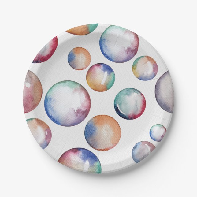 Assiettes En Carton Plaques de fête Rainbow Bubbles (Devant)