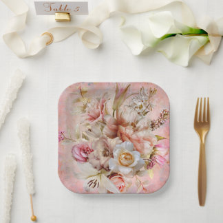 Assiettes En Carton Plaques de fête rose Garden Party
