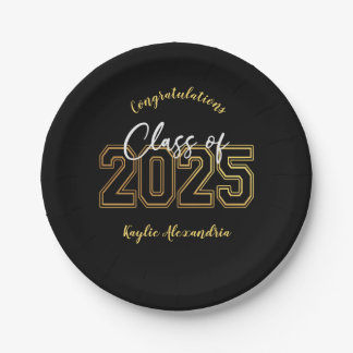 Assiettes En Carton Plaques de fin d'études Luxe Black & Gold