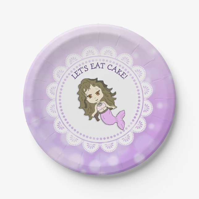 Assiettes En Carton Plaques de gâteau d'anniversaire pour sirène viole (Devant)
