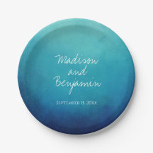 Plaques de gâteau Mariage personnalisées Blue Ombr