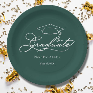 Assiettes En Carton Plaques de graduation vert foncé