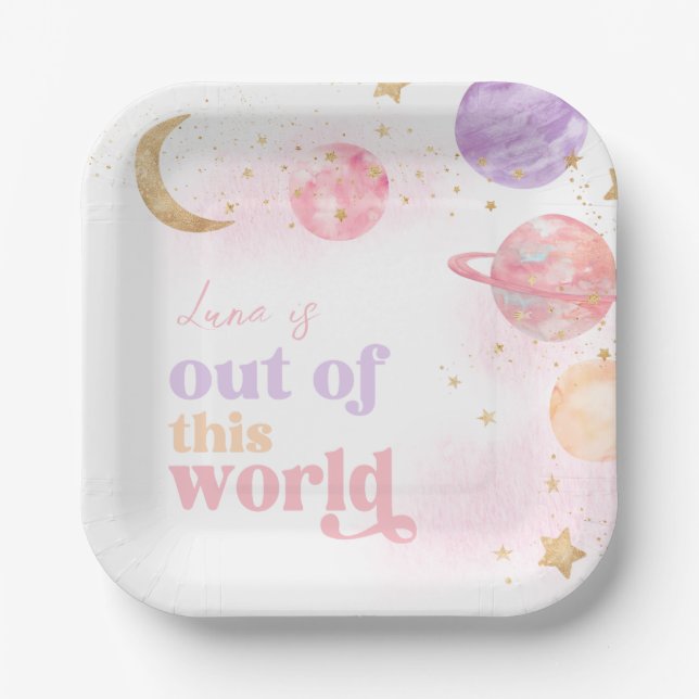 Assiettes En Carton Plaques de la fête spatiale de la fille (Recto)