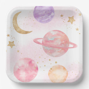 Assiettes En Carton Plaques de la Fille de l'espace rose