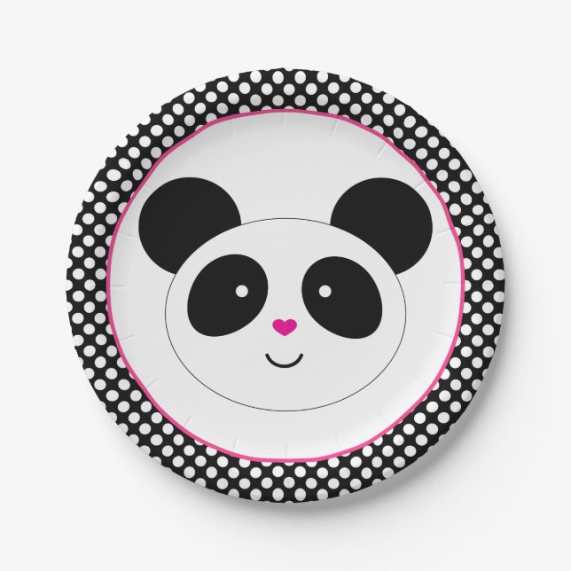 Assiettes En Carton Plaques de la soirée Polkadot Panda (Devant)