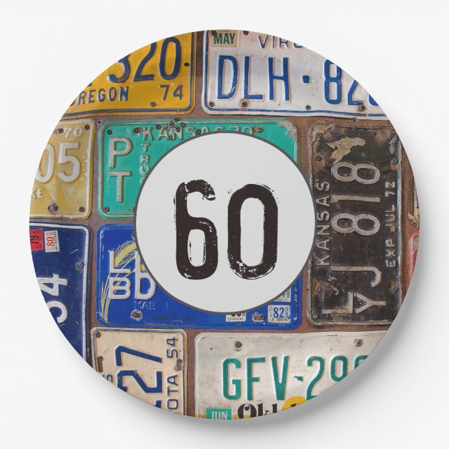 Assiettes En Carton Plaques de licence rouillées 60e anniversaire (Devant)