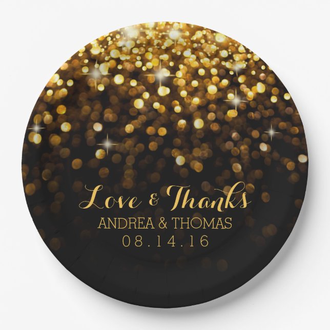 Assiettes En Carton Plaques de Mariage Glam Gold Black Hollywood Glitz (Devant)