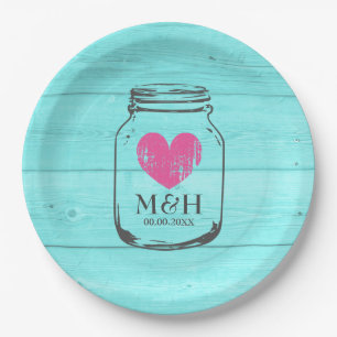 Assiettes En Carton Plaques de mariage rustique turquoise mason jarre