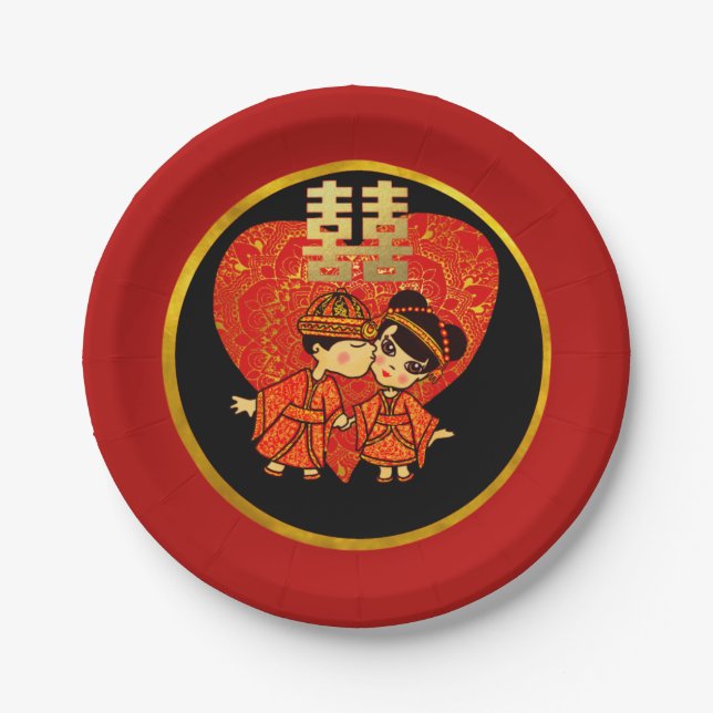 Assiettes En Carton Plaques de mariée chinoise Couple traditionnel (Devant)