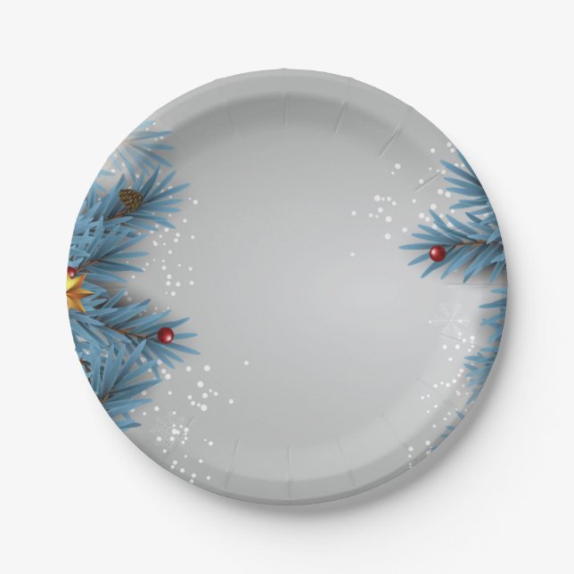 Assiettes En Carton Plaques de Noël bleues (Devant)